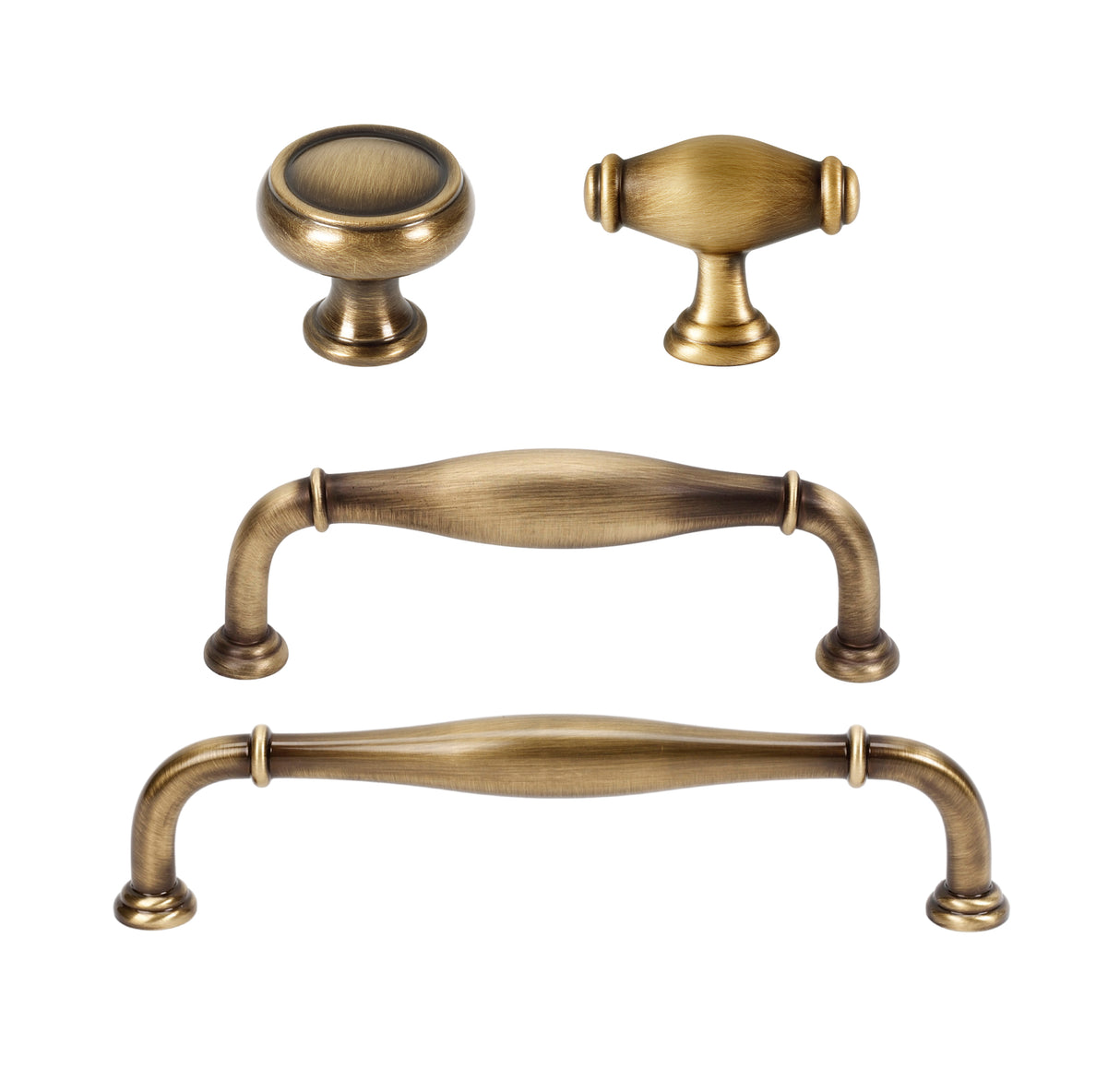 Transitional Old Brass "Perry" Cabinet Knobs and Drawer Pulls