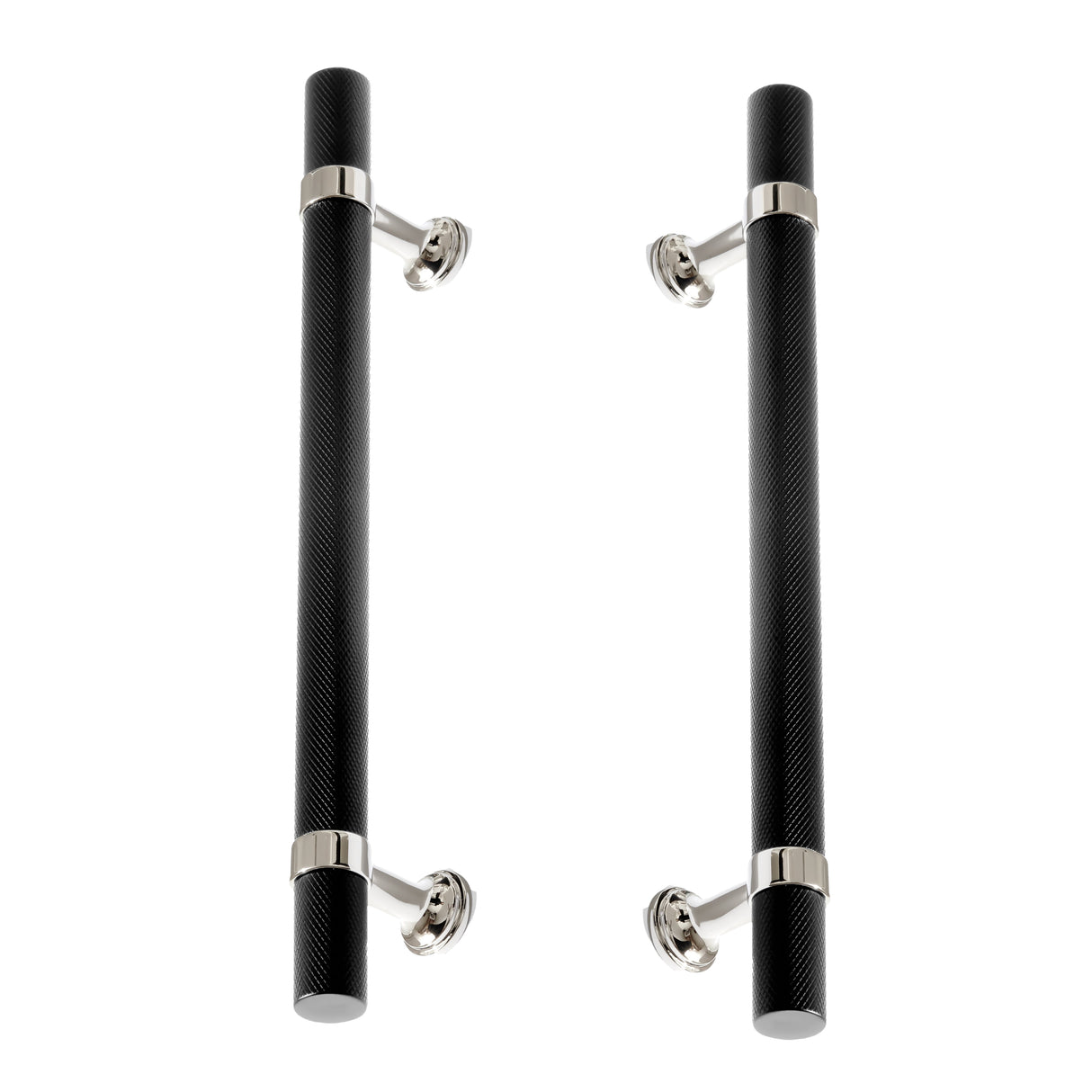 Polished Nickel and Matte Black Knurled "Contemporary" Glass Shower Door Handles