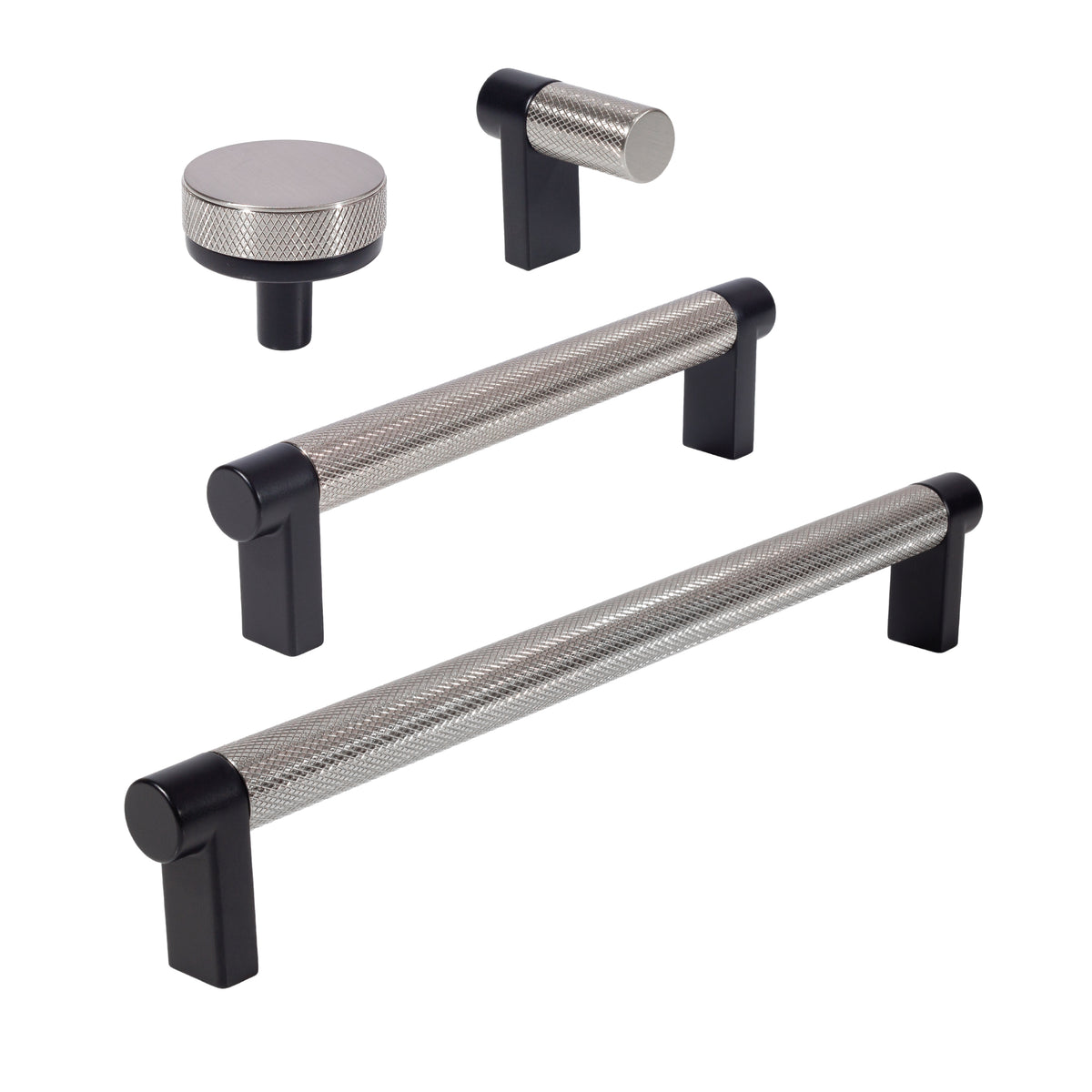 Knurled Black and Satin Nickel Cabinet Knobs and Drawer Pulls