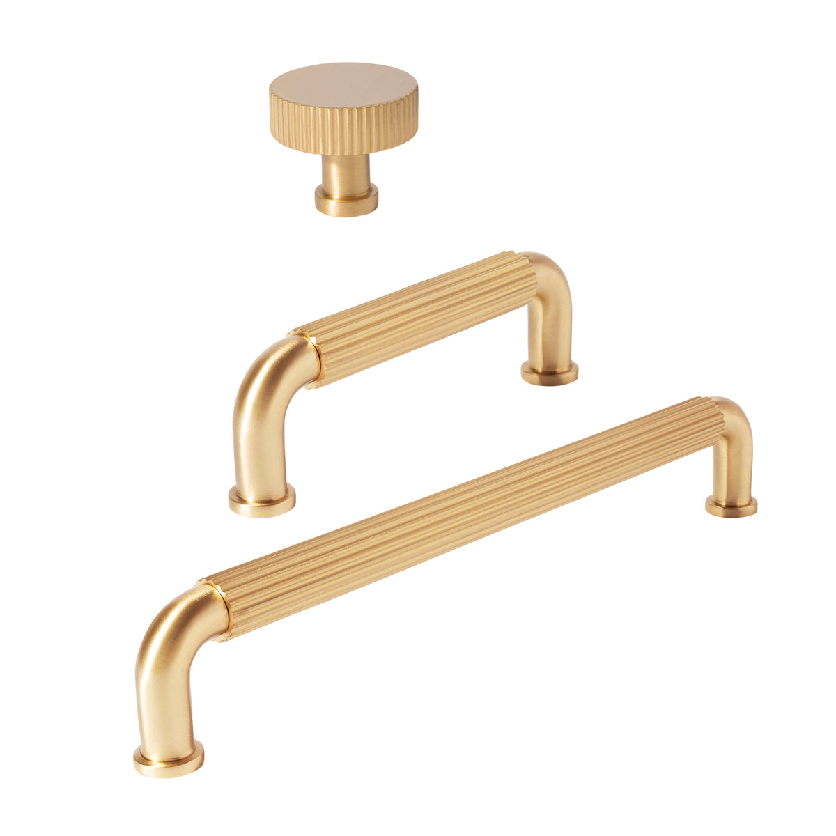 Satin Brass "ES Fluted" Round Knobs and Pulls