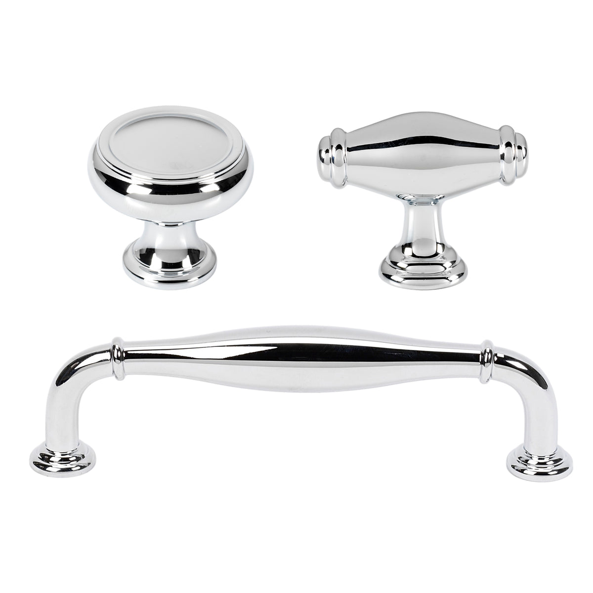 Transitional Polished Chrome "Perry" Cabinet Knobs and Drawer Pulls