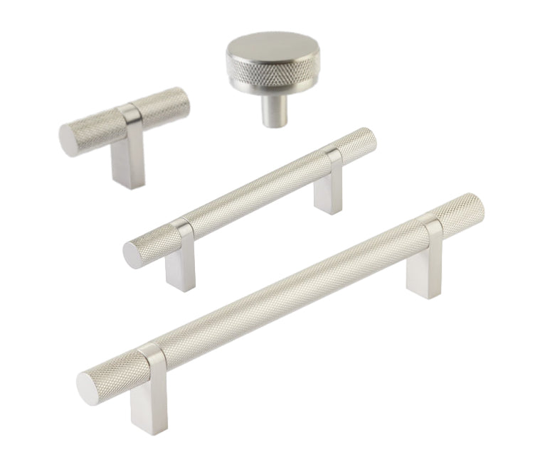 Knurled T-Bar Satin Nickel Cabinet Knobs and Drawer Pulls