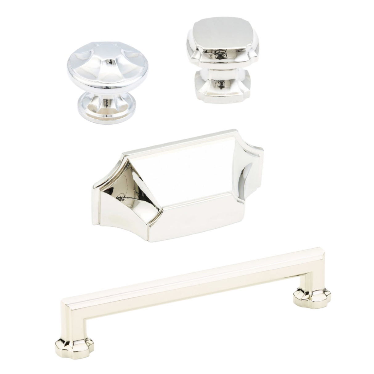 Polished Nickel "Regal" Cabinet Knobs and Drawer Pull - Forge Hardware Studio