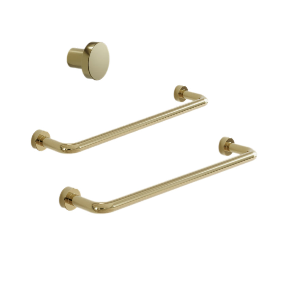 Polished Brass "Lounge" Cabinet Knob and Wire Drawer Pulls - Euro • Knobs