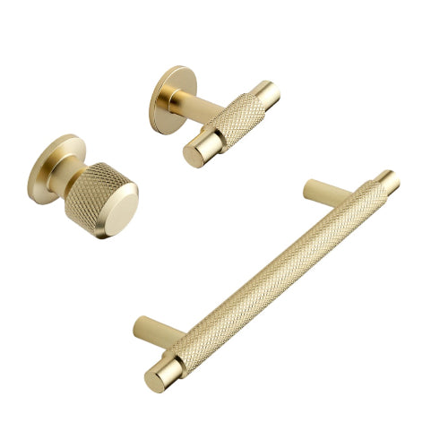 Brushed Gold "Manor" Knurled Cabinet Knobs and Drawer Pulls - Euro • Knobs