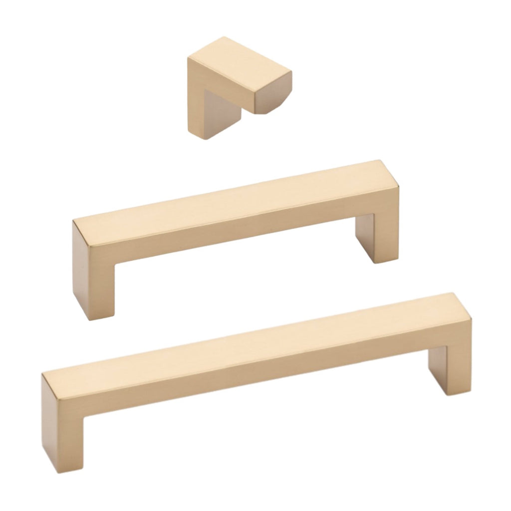 Modern Rectangular Wide Cabinet Knobs and Drawer Pulls in Champagne Bronze - Forge Hardware Studio