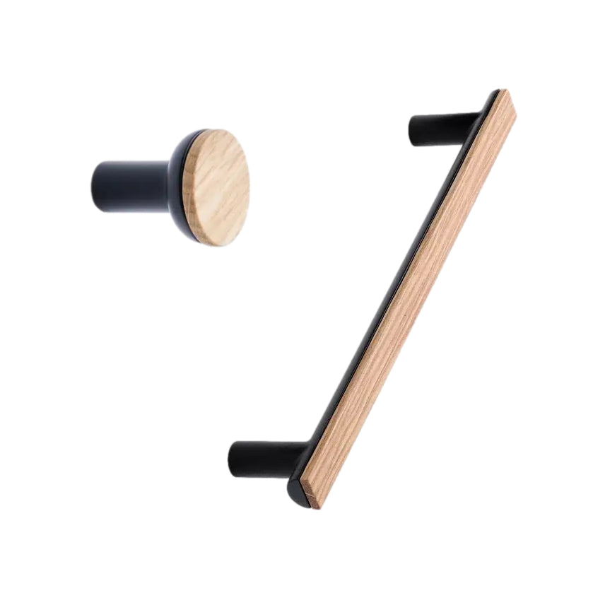 Black and Oak Wood "Bis" Cabinet Knob and Drawer Handle - Euro • Knobs