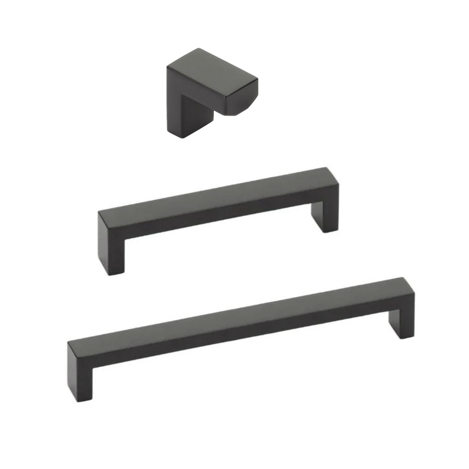 Modern Rectangular Wide Cabinet Knobs and Drawer Pulls in Matte Black - Forge Hardware Studio