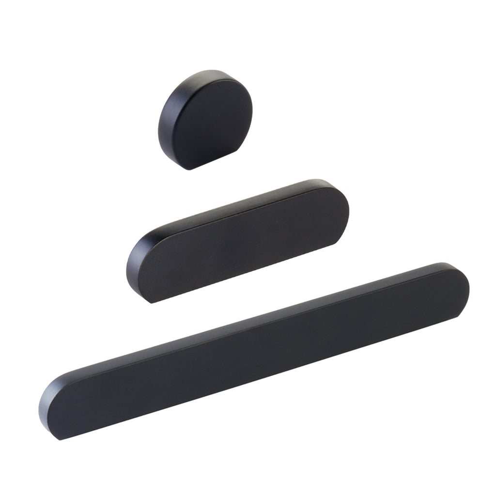 Matte Black "Bit" Rounded Drawer Pulls and Cabinet Knobs - Forge Hardware Studio