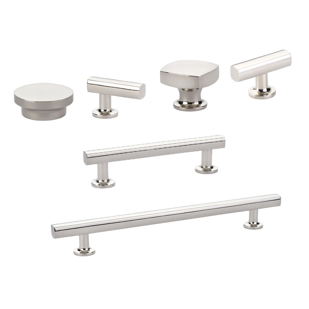 T-Bar "Geo" Cabinet Knobs and Drawer Pulls in Polished Nickel - Forge Hardware Studio