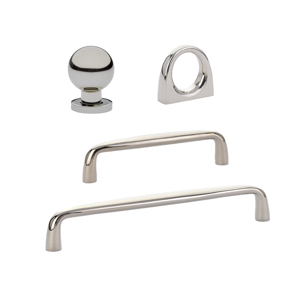 Omni Cabinet Knobs and Drawer Pulls in Polished Nickel - Forge Hardware Studio