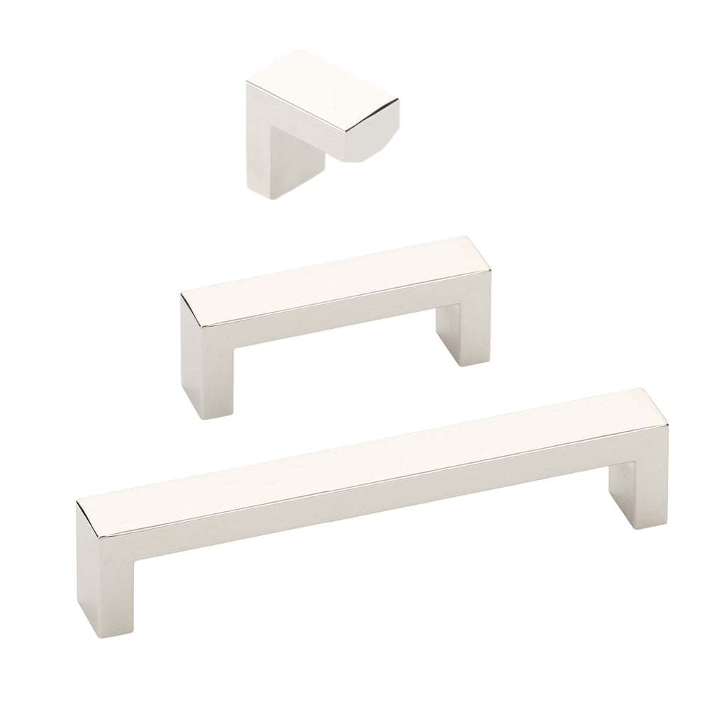 Modern Rectangular Wide Cabinet Knobs and Drawer Pulls in Polished Nickel - Forge Hardware Studio