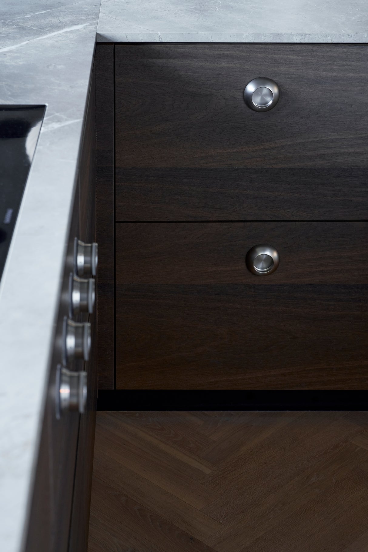 Satin Steel "Vibe" Cup Knob and Drawer Pull