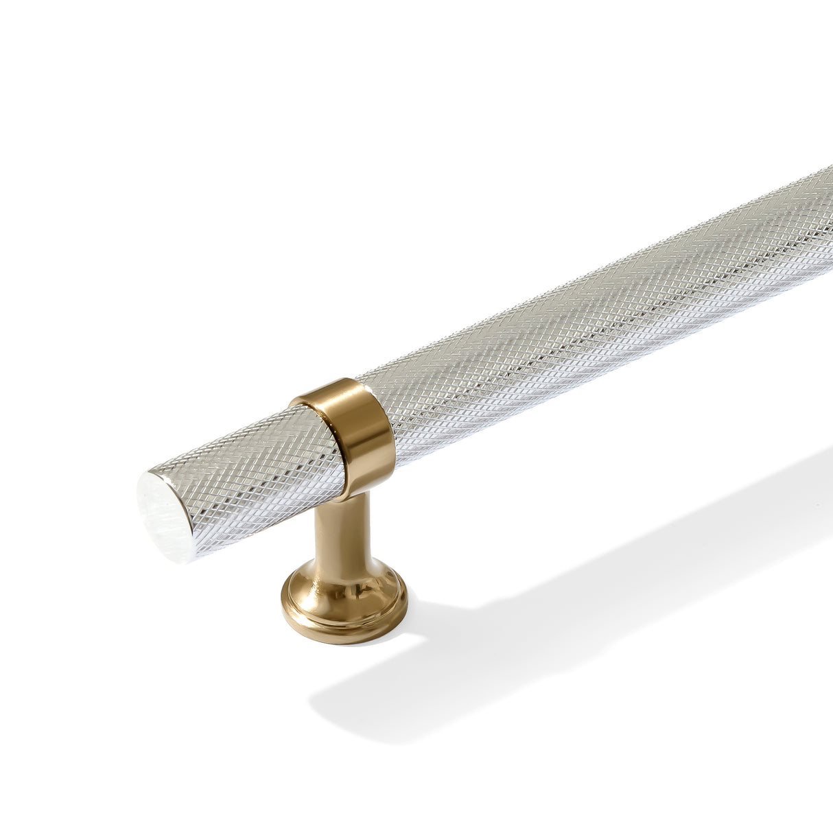 Knurled T-Bar "Contemporary" Champagne Bronze and Polished Chrome Knobs and Pulls