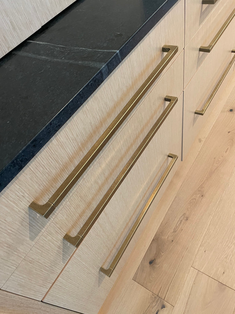 Lora Aged Brass Drawer and Appliance Pulls - Forge Hardware Studio