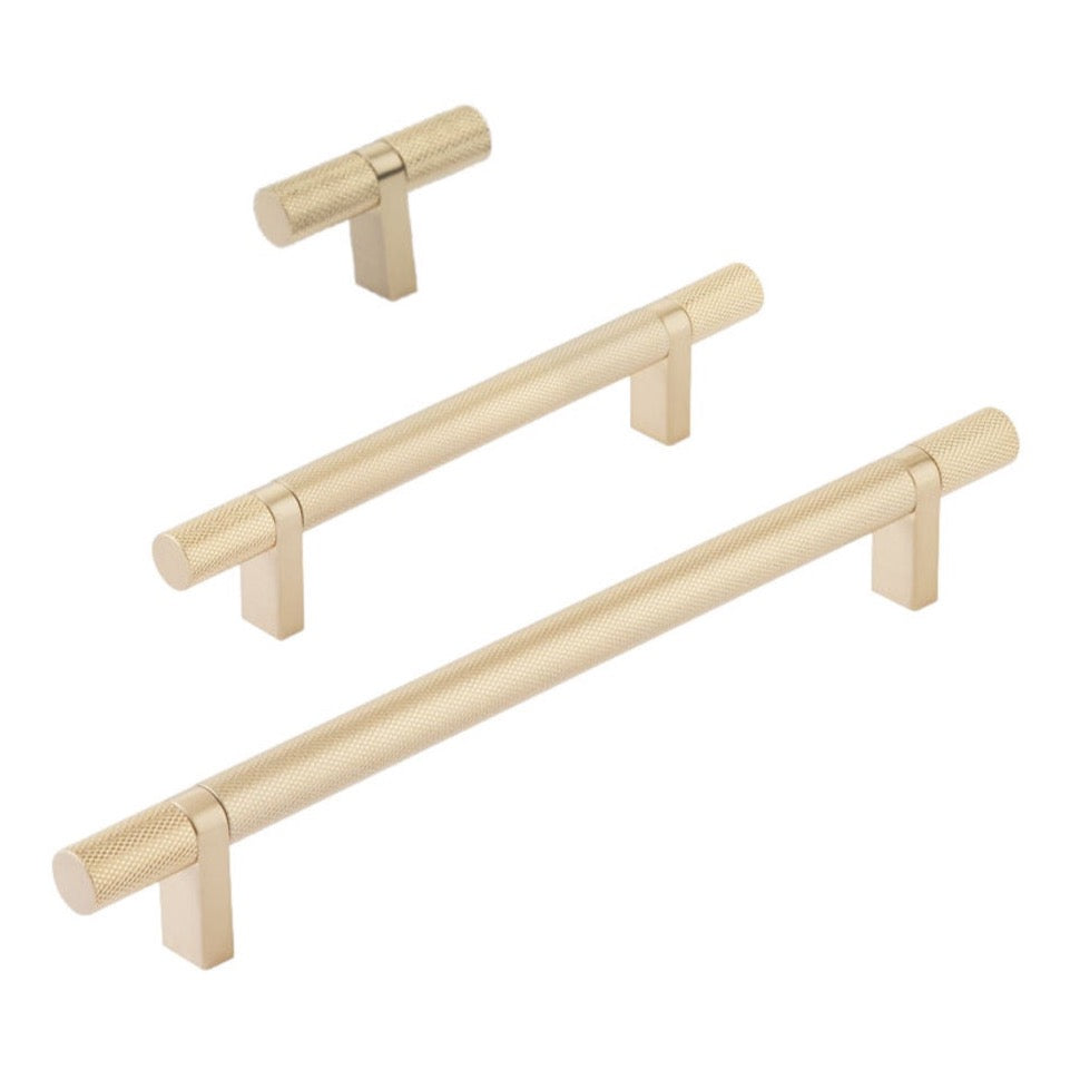 Knurled Select T-Bar Champagne Bronze Cabinet Knobs and Drawer Pulls - Forge Hardware Studio