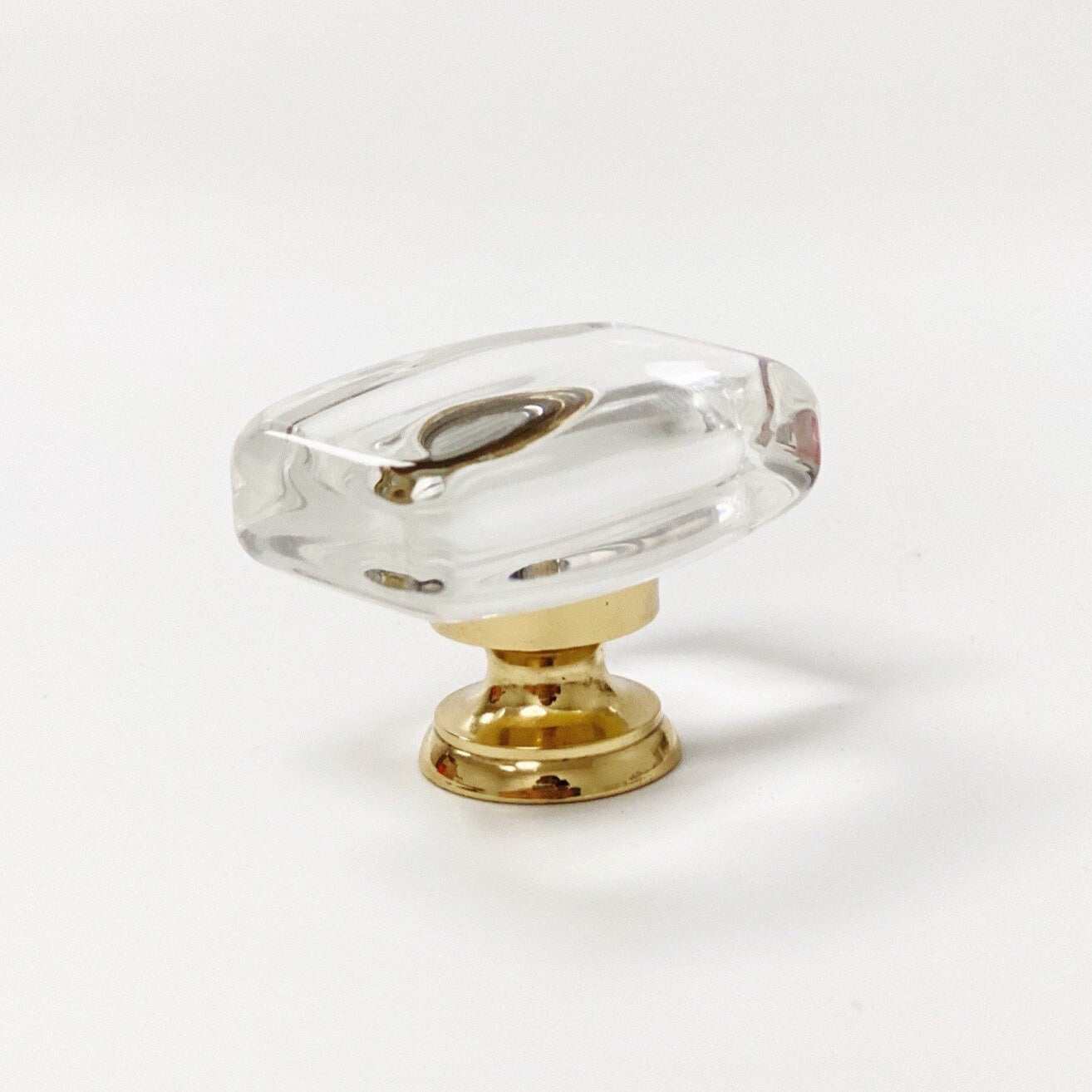 Polished Brass "River" Rectangle Clear Glass Cabinet Knob - Forge Hardware Studio