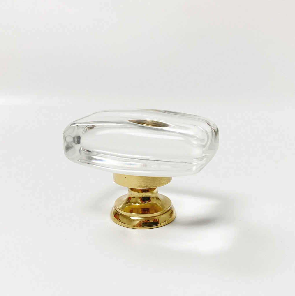 Unlacquered Brass "River" Rectangle Clear Glass Cabinet Knob - Forge Hardware Studio