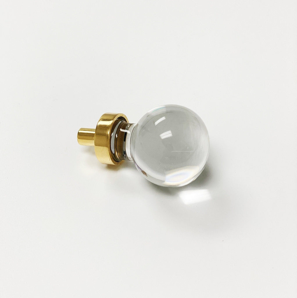 Polished Brass "Liam" Round Clear Glass Ball Knob, 1" dia - Forge Hardware Studio