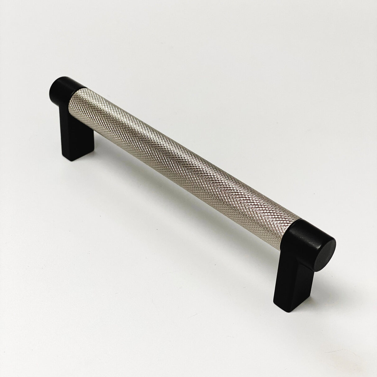 Knurled "Converse" Texture Satin Nickel and Black Knob and Pulls - Forge Hardware Studio