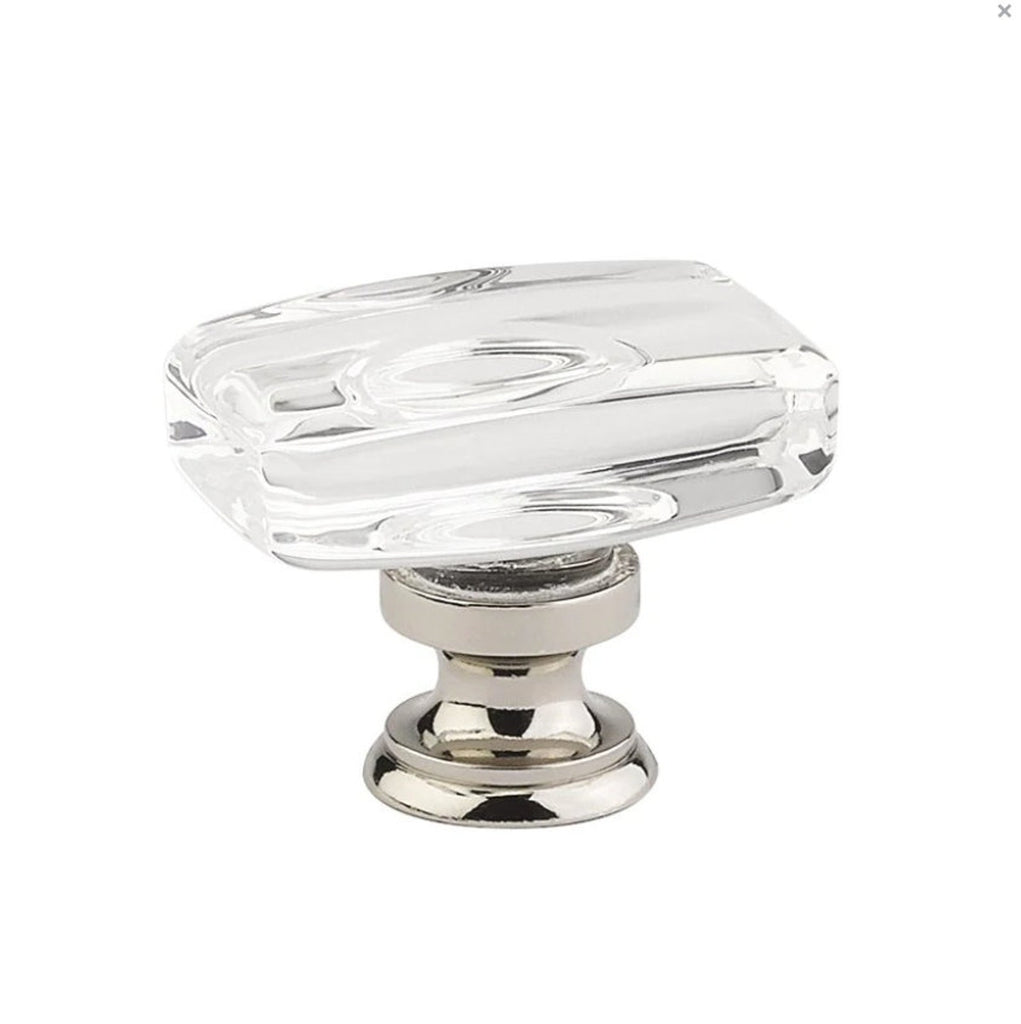 Polished Nickel "River" Rectangle Clear Glass Cabinet Knob - Forge Hardware Studio