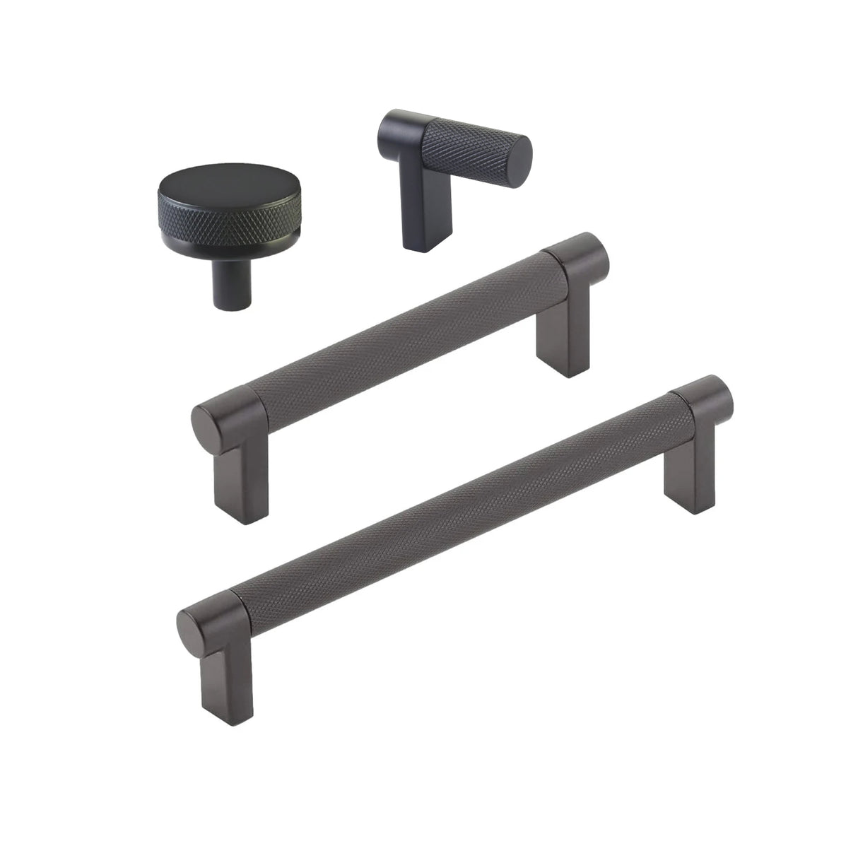 Knurled Matte Black Cabinet Knobs and Drawer Pulls - Forge Hardware Studio