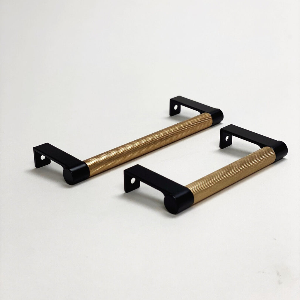 Black and Champagne Bronze "Converse" Knurled Edge Tab Drawer Pulls - Forge Hardware Studio