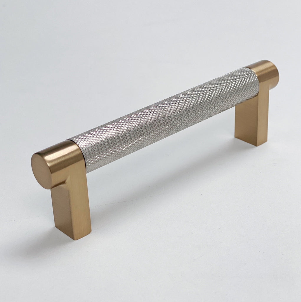 Knurled "Converse" Champagne Bronze and Brushed Nickel Dual-Finish Knobs and Pulls - Forge Hardware Studio