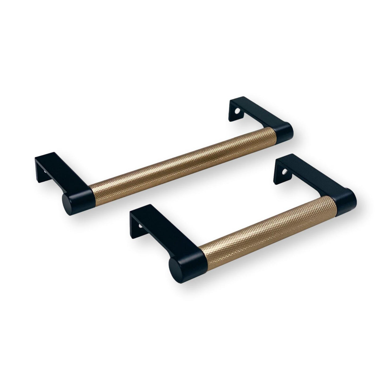 Black and Champagne Bronze "Converse" Knurled Edge Tab Drawer Pulls - Forge Hardware Studio