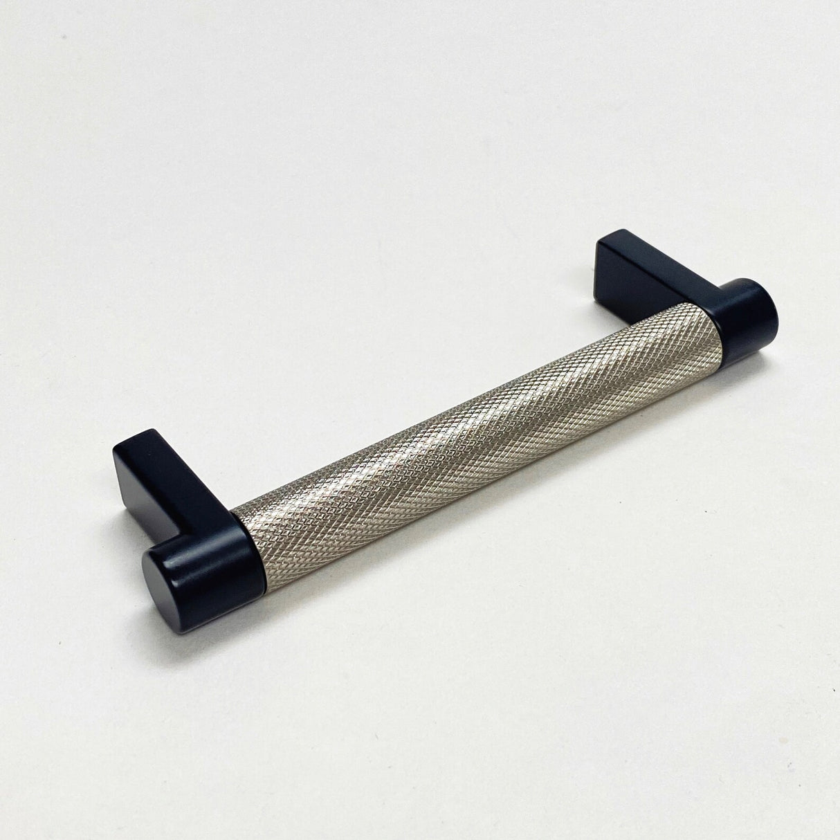 Knurled "Converse" Texture Satin Nickel and Black Knob and Pulls - Forge Hardware Studio