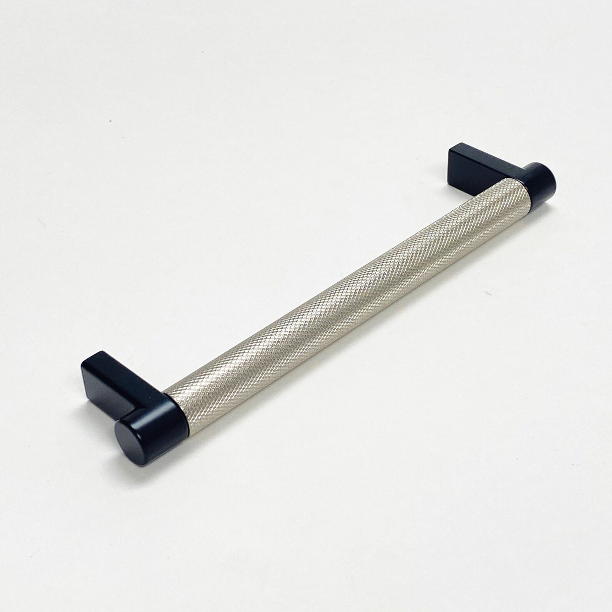 Knurled "Converse" Texture Satin Nickel and Black Knob and Pulls - Forge Hardware Studio