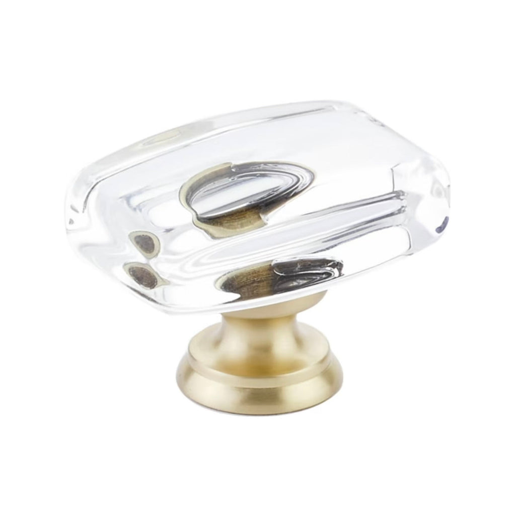 Satin Brass "River" Rectangle Clear Glass Cabinet Knob - Forge Hardware Studio
