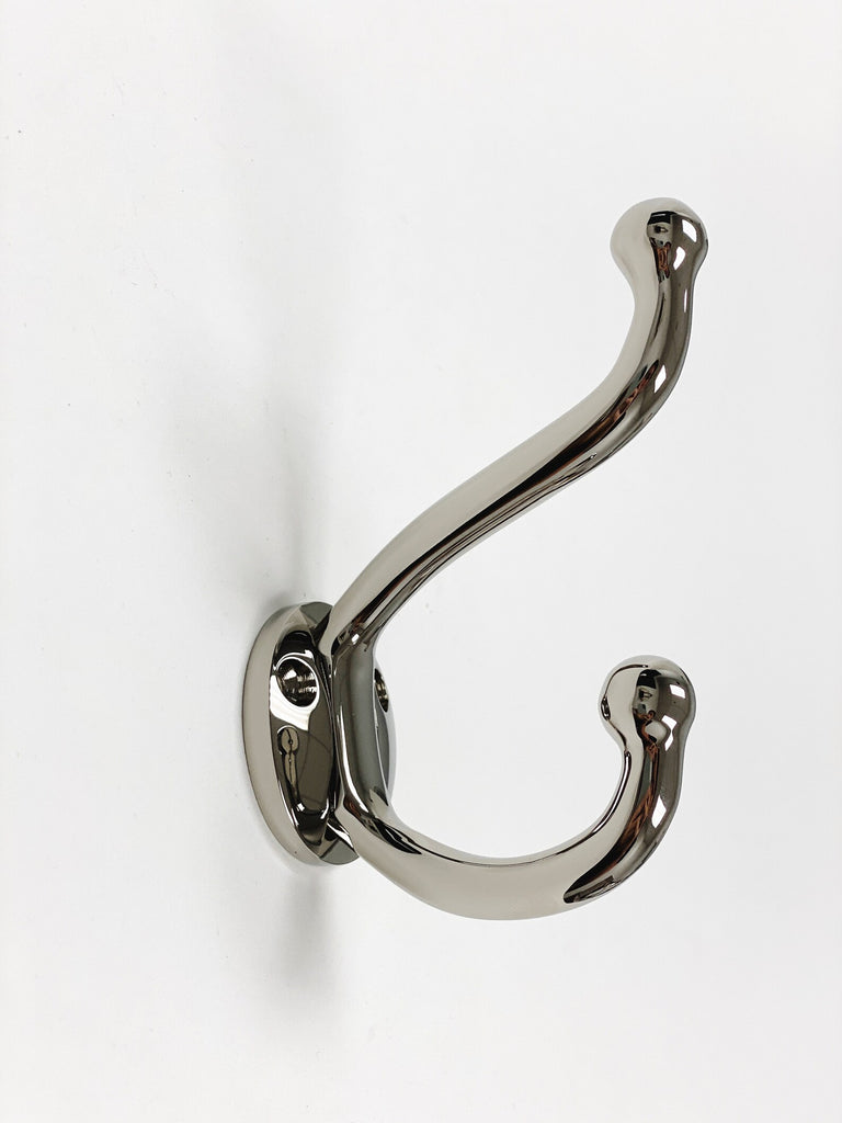 Polished Nickel "Heritage" Wall Hook, Brass Wall Coat Hook - Forge Hardware Studio