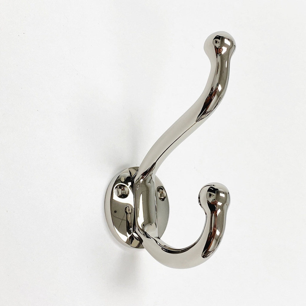 Polished Nickel "Heritage" Wall Hook, Brass Wall Coat Hook - Forge Hardware Studio