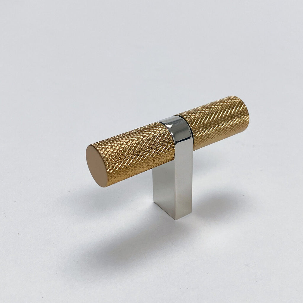 Knurled Select T-Bar Polished Nickel and Champagne Bronze Knobs and Pulls - Forge Hardware Studio