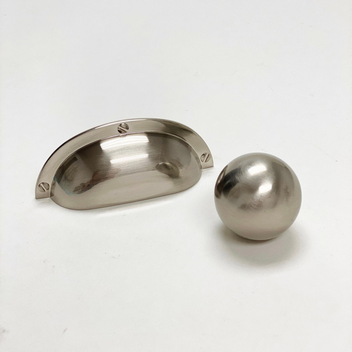 Brushed Nickel “Kira” Large Ball Knob and Cup Pull - Forge Hardware Studio