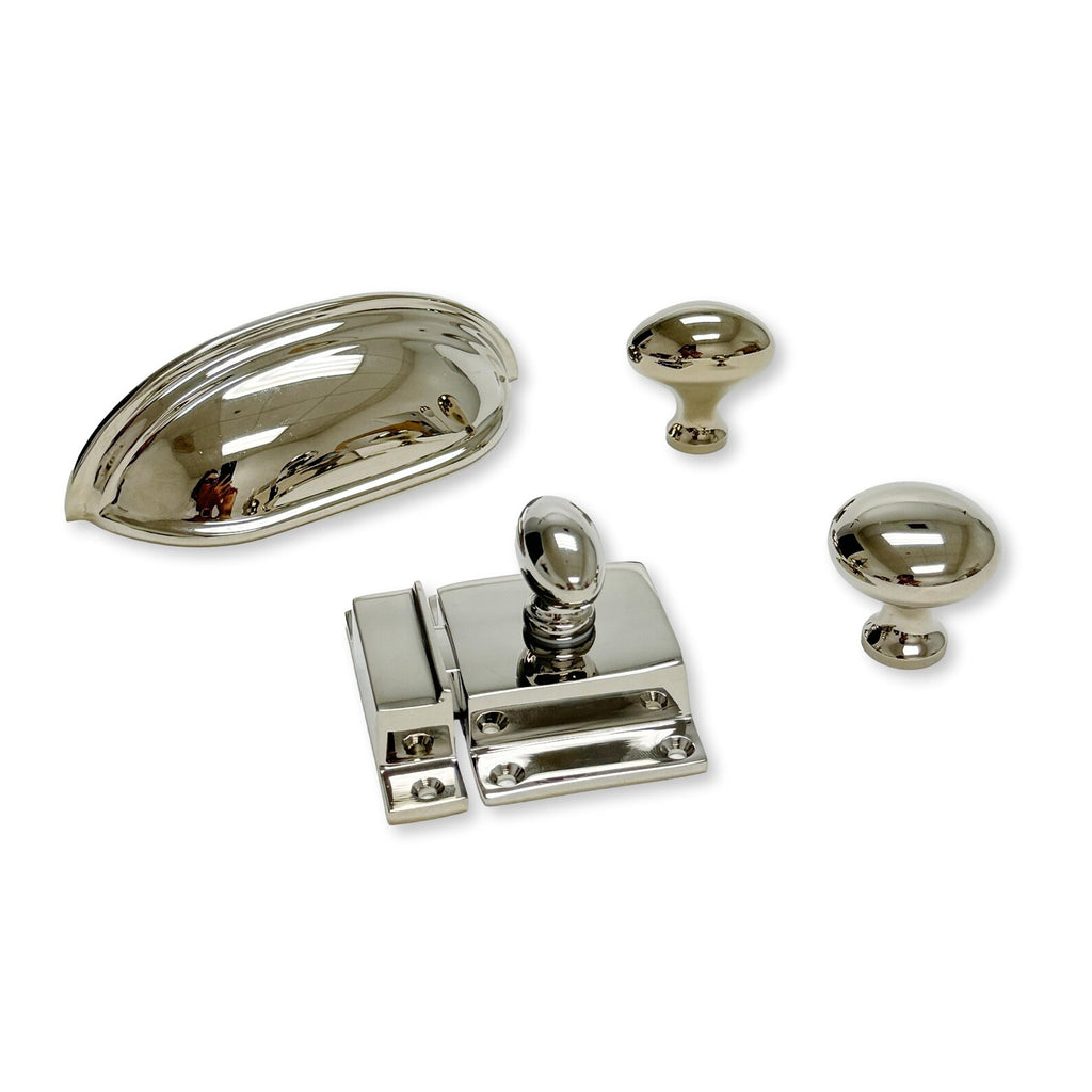 Polished Nickel "Heritage" Cabinet Knobs and Cup Pulls - Forge Hardware Studio