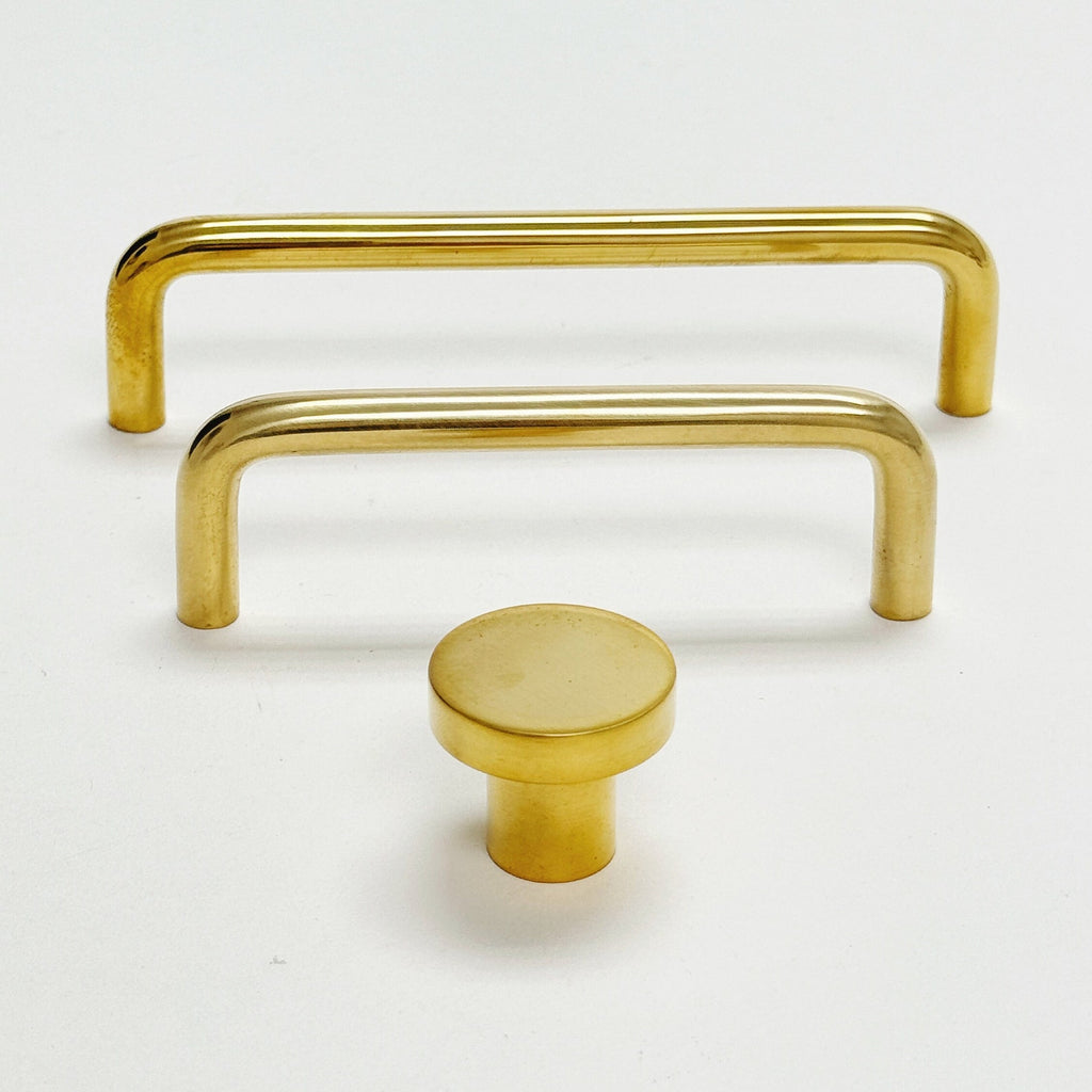 Unlacquered Brass "Patina" Cabinet Knob and Wire Drawer Pulls - Forge Hardware Studio