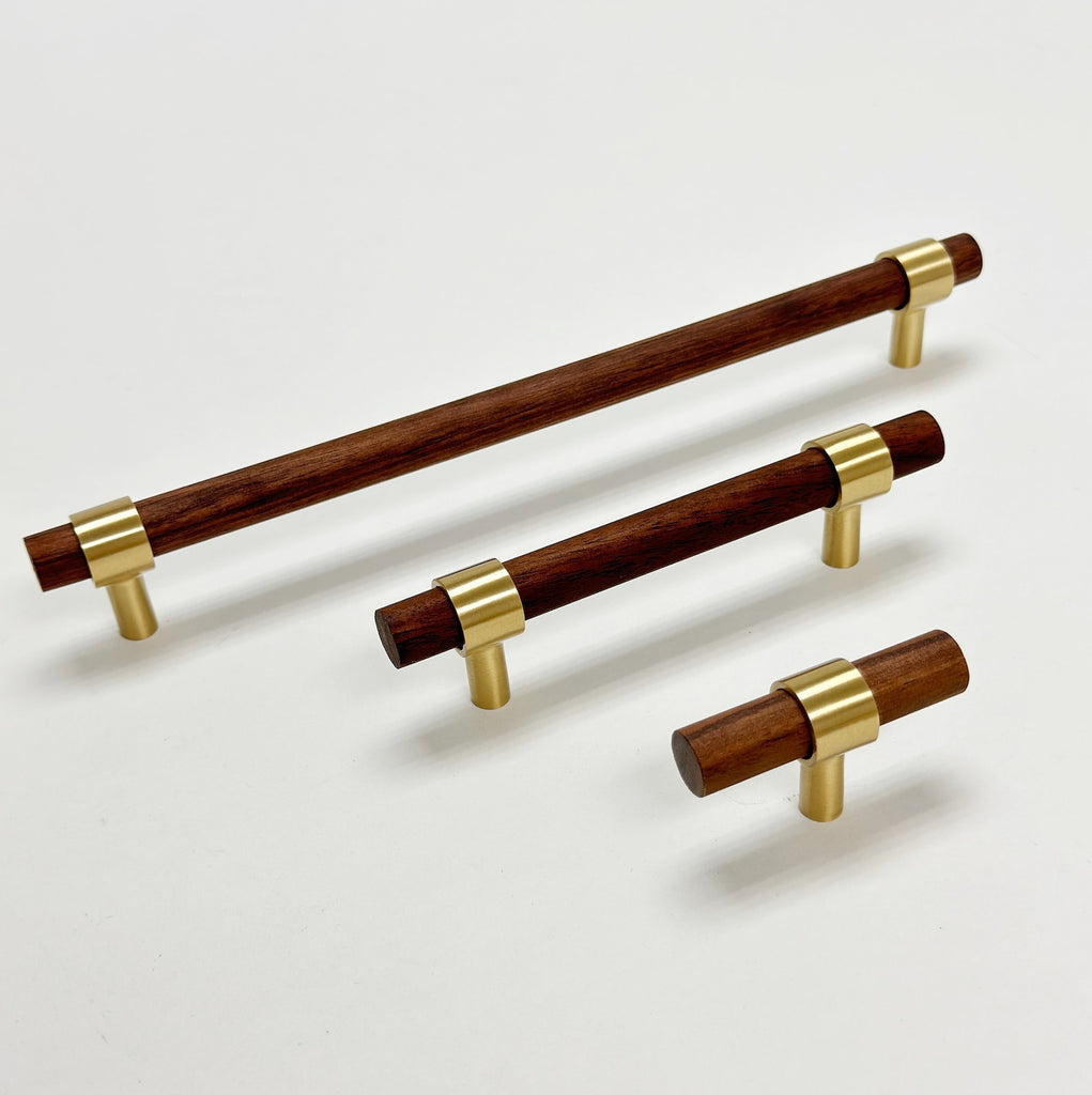 Dark Wood and Satin Brass "Lulu" Drawer Pulls and Cabinet Knobs - Forge Hardware Studio
