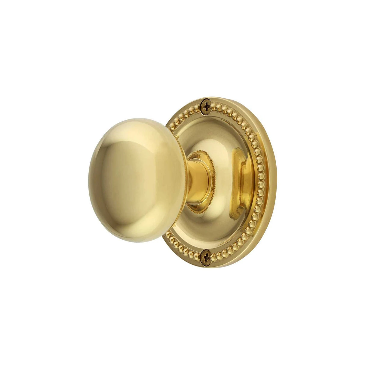 Unlacquered Brass Round Door Knob with Beaded Rosette - Interior Door Knob - Forge Hardware Studio