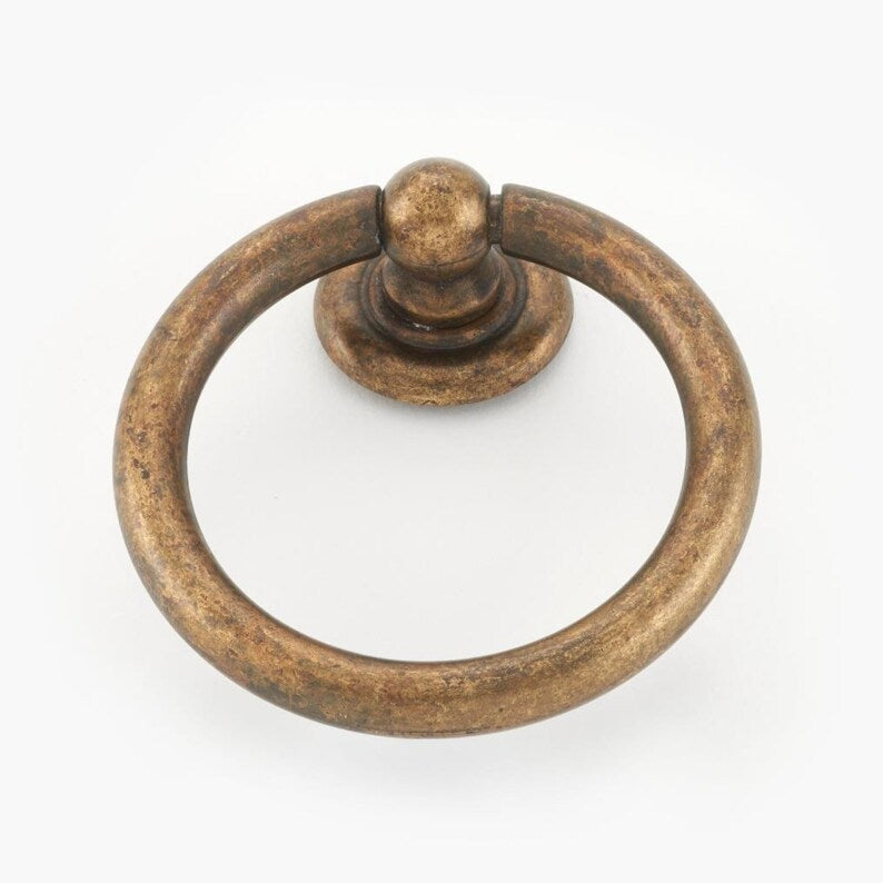 Worn Brass "Capri" Cabinet Drawer Ring Pulls