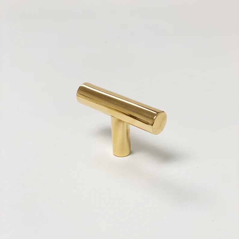 T-Bar "European" Unlacquered Polished Brass Cabinet Knobs and Pulls