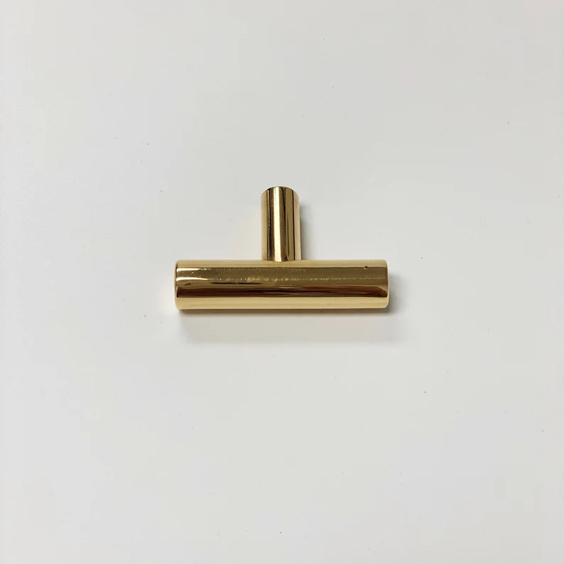 T-Bar "European" Unlacquered Polished Brass Cabinet Knobs and Pulls