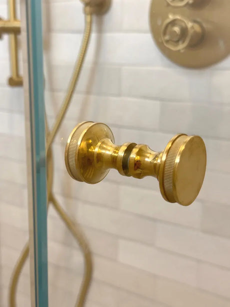 Solid Brass "Reeded" Round Glass Shower Knob