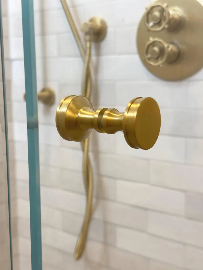 Solid Brass "Reeded" Round Glass Shower Knob