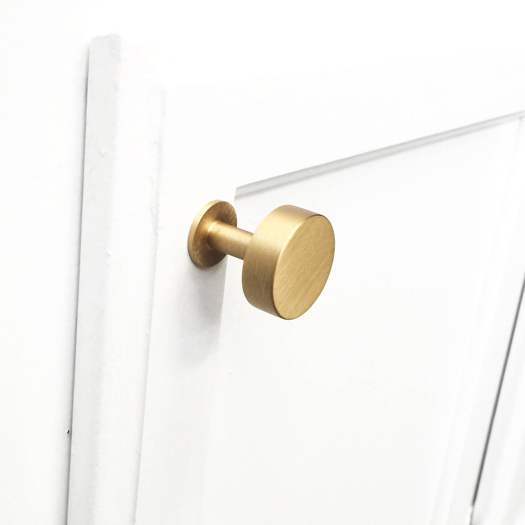 Lew's Square Bar Cabinet Knobs and Handles in Brushed Brass - Forge Hardware Studio