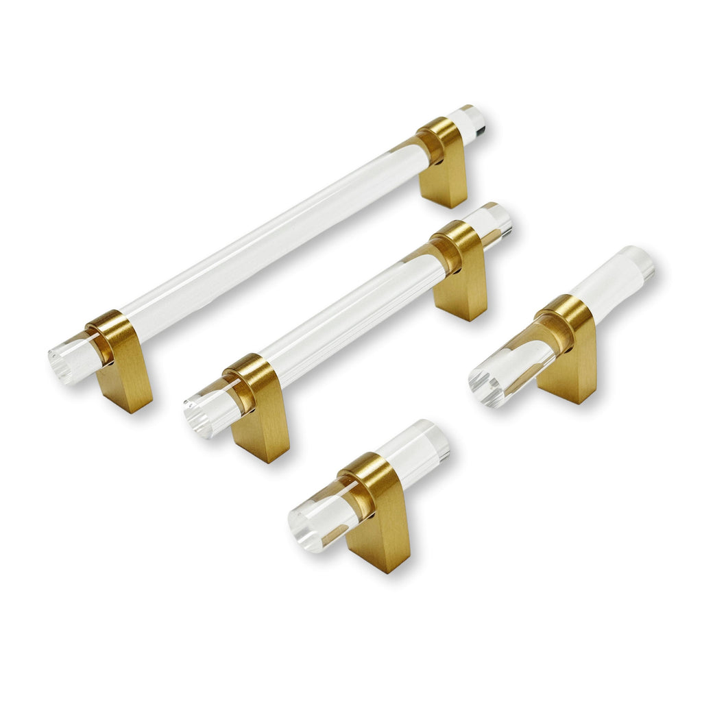 Lucite "June" Brushed Brass Drawer Pulls and Knobs - Forge Hardware Studio