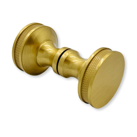 Round Satin Brass "Knurled" Round Glass Shower Knob - Industry Hardware