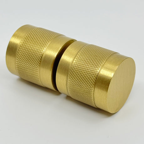 Cylinder Satin Brass "Knurled" Round Glass Shower Knob - Industry Hardware