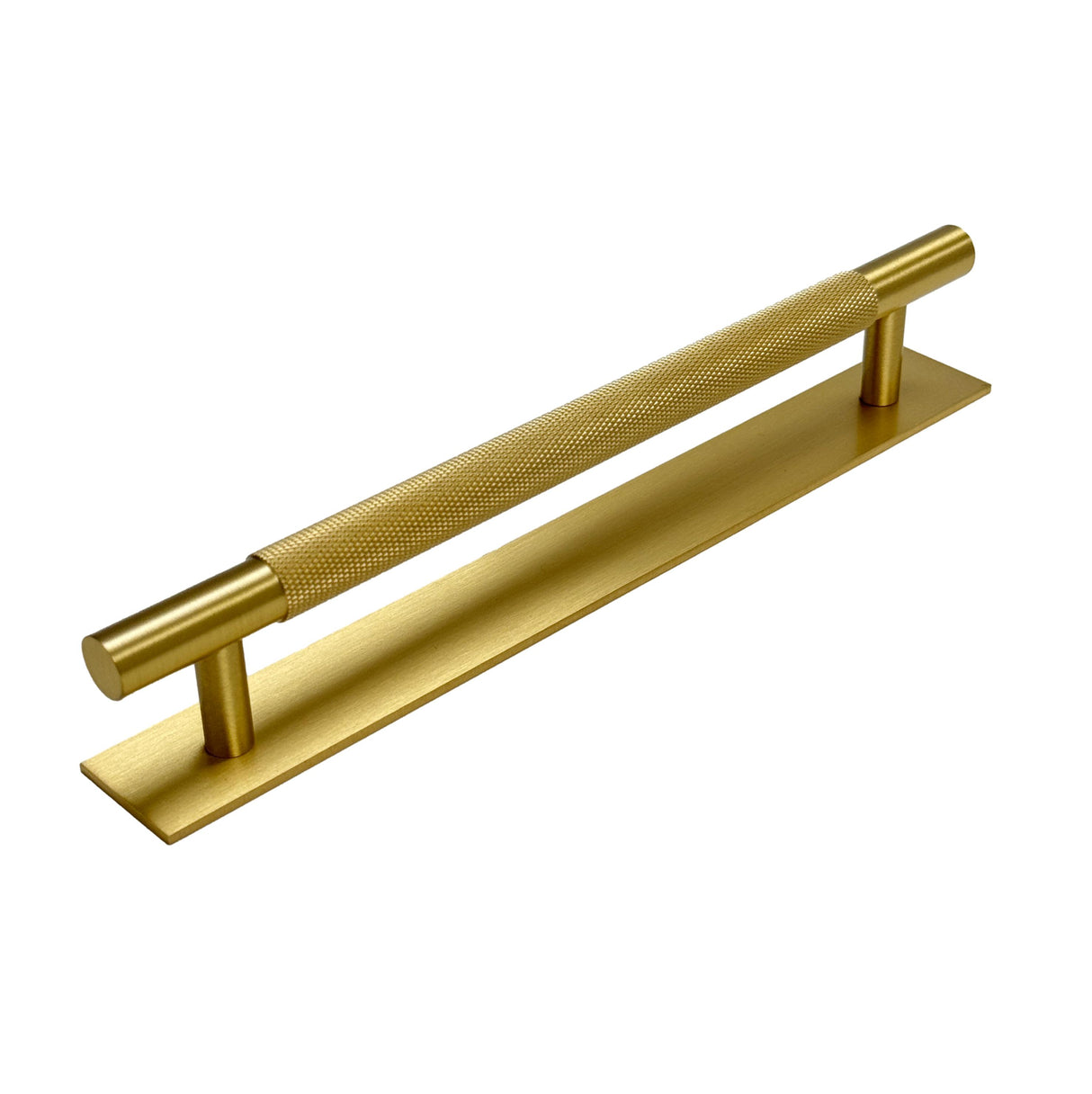 Brass Knurled "Texture Backplate" Drawer Pulls and Knobs in Satin Brass - Forge Hardware Studio